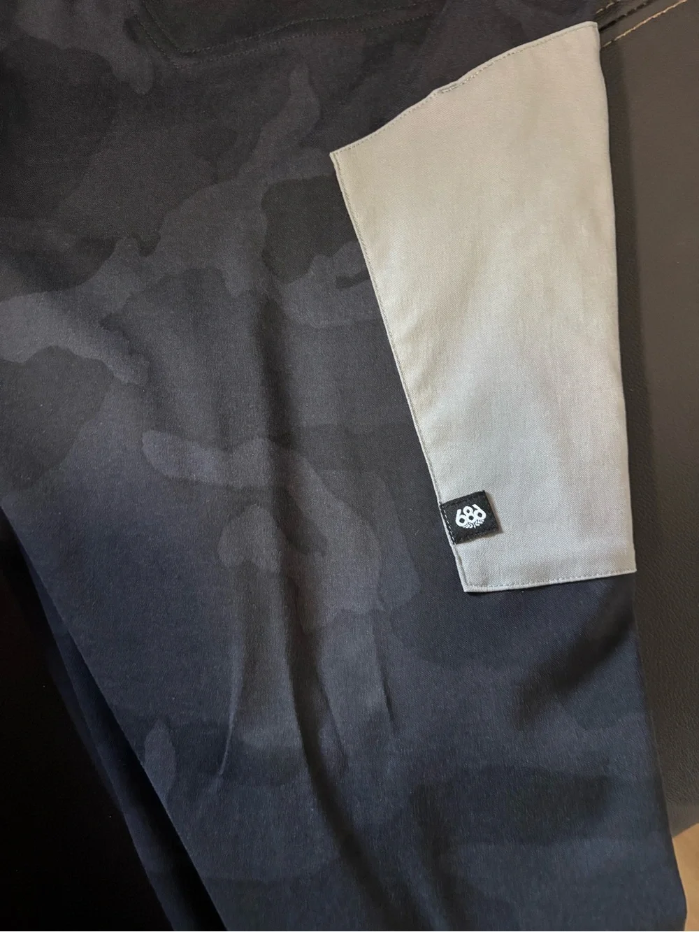 686 Men's Black Camo Cargo Pants with Gray Panels